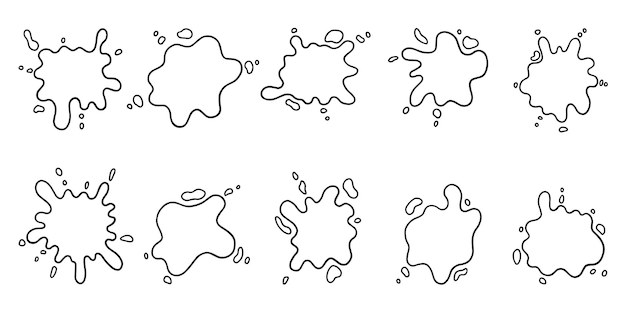 Premium vector hand drawn set of paint splashes doodle different shapes of paint splatter and drops ink blobs