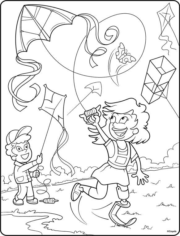 Colors of the world kite flying coloring page