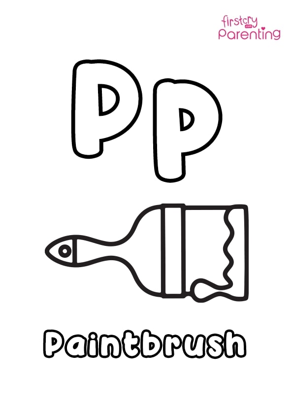 P for paintbrush coloring page for kids