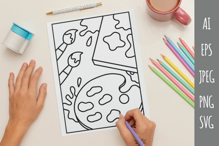 Art paintbrush palette a coloring page for kids