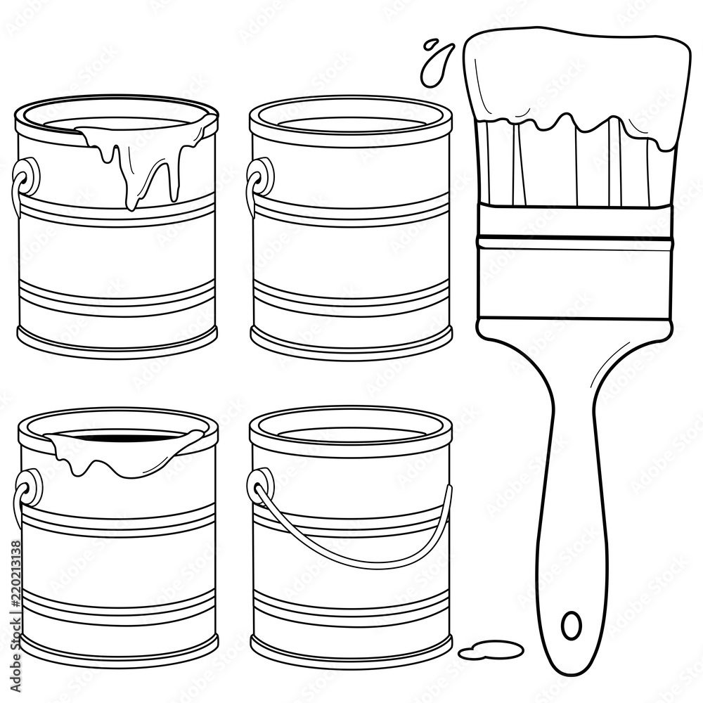 Paint cans and a paintbrush vector black and white coloring page vector