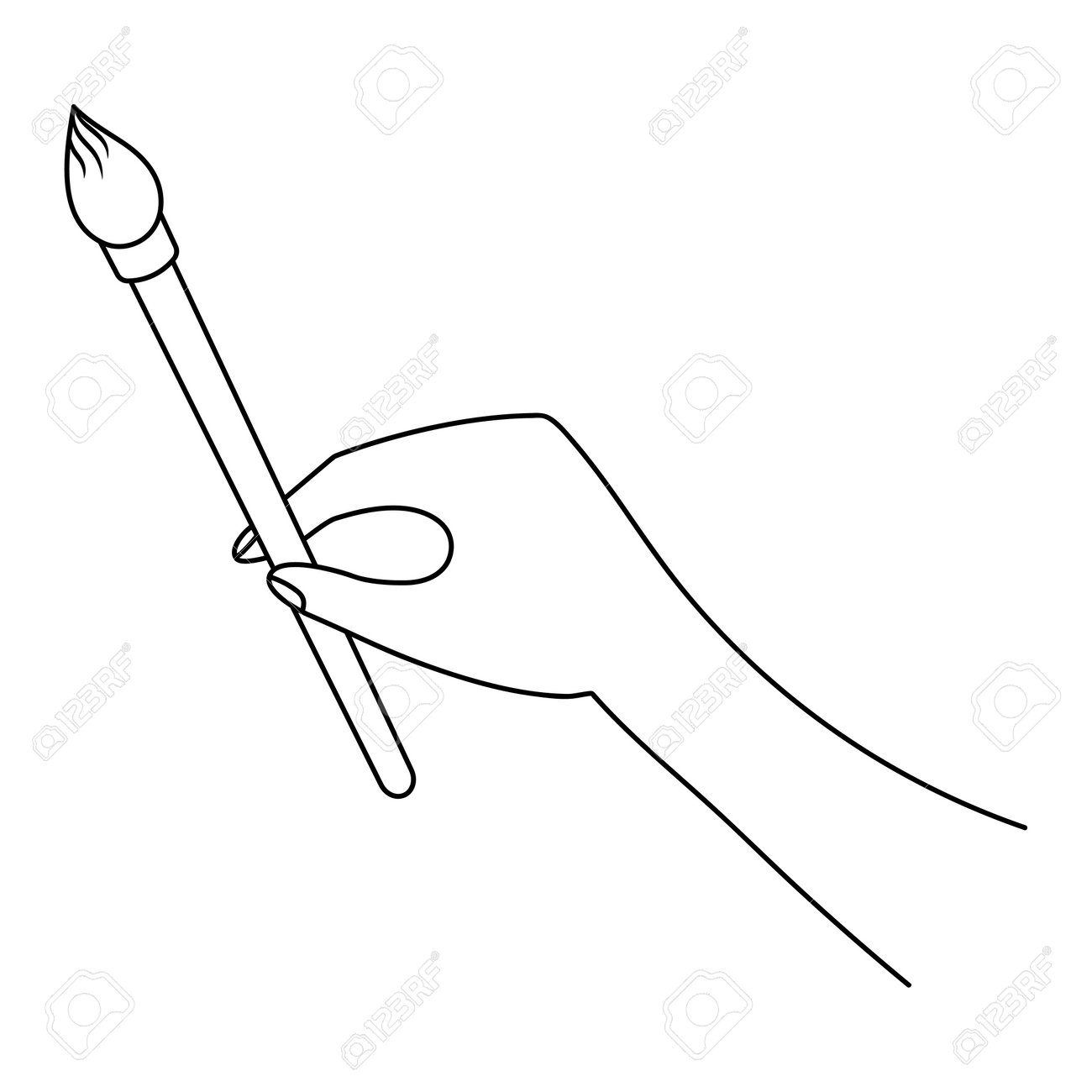 Hold a paintbrush in your hand sketch a brush with hard bristles in the palm of your hand artistic tool for coloring vector illustration doodle style coloring book royalty free svg cliparts