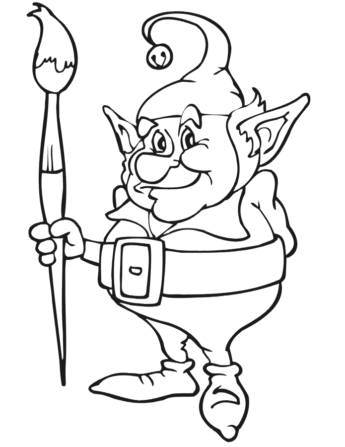 Christmas elf coloring page elf with giant paintbrush