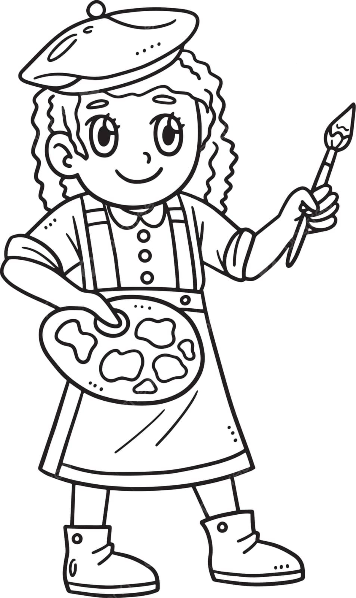 Artist girl painting isolated coloring page vector paintbrush workers day vector girl drawing paintbrush drawing ring drawing png and vector with transparent background for free download