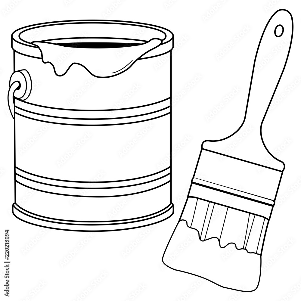 Paint bucket and a paintbrush vector black and white coloring page vector