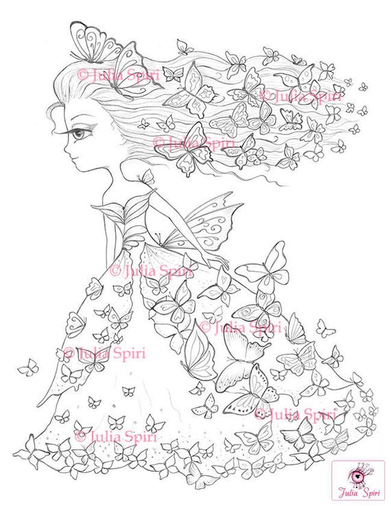 Coloring pages digital stamp digi girl butterfly fantasy whimsical cardmaking the fantasy dress collection the butterfly dress