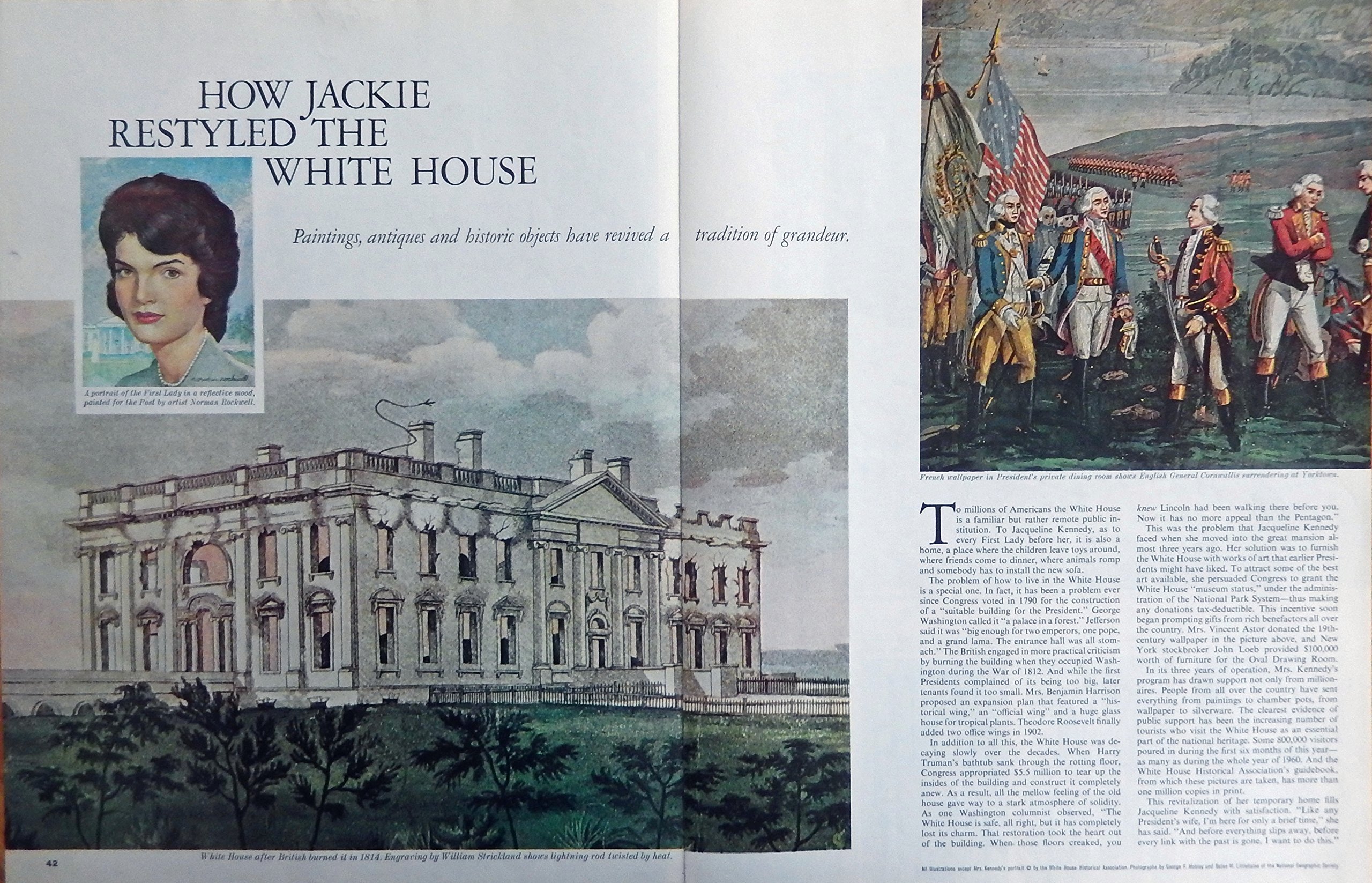 White house after british burned it in s vintage print ad color illustration jackie kennedy original magazine art posters prints