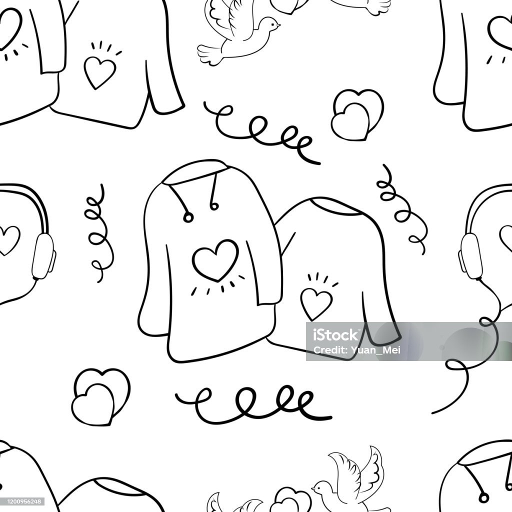 Paired items for a couple in love seamless texture for your design vector doodle illustration coloring page coloring book contour stock illustration