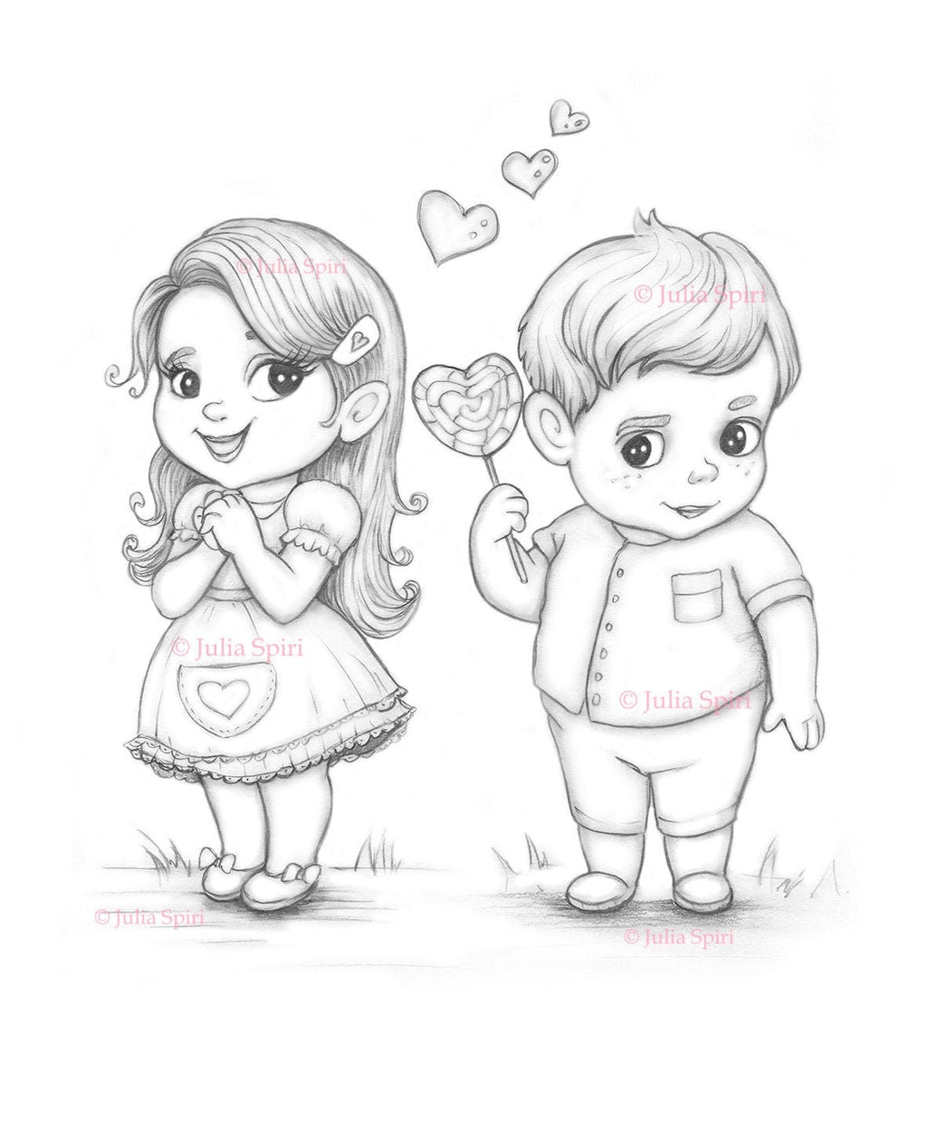 Coloring page cute girl and boy couple in love sweet love â the art of julia spiri