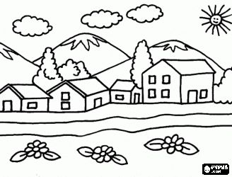 Citiestowns and villages coloring pages paisaje para colorear dibujos para pintar paisajes paisajes bonitos para dibujar