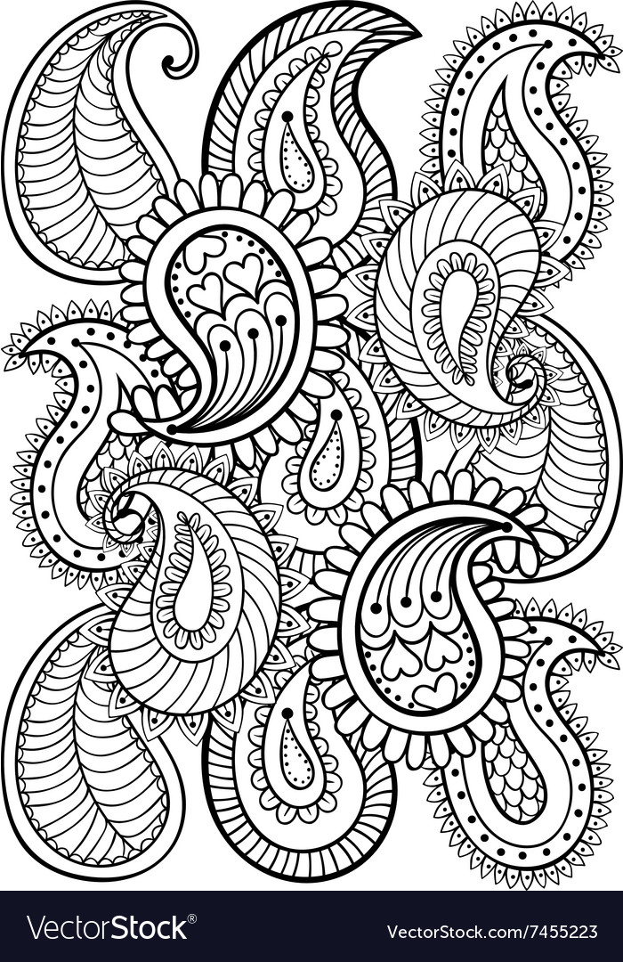 Hand drawn paisley pattern for adult coloring page