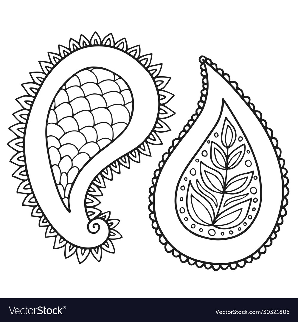 Paisley ornament set coloring book page royalty free vector