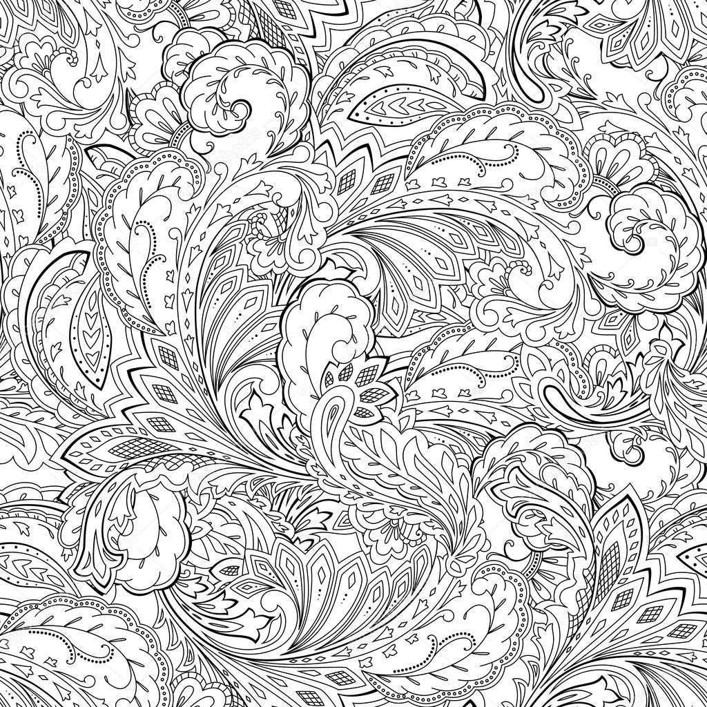 Seamless paisley pattern coloring page ornamental background stock vector by natikka