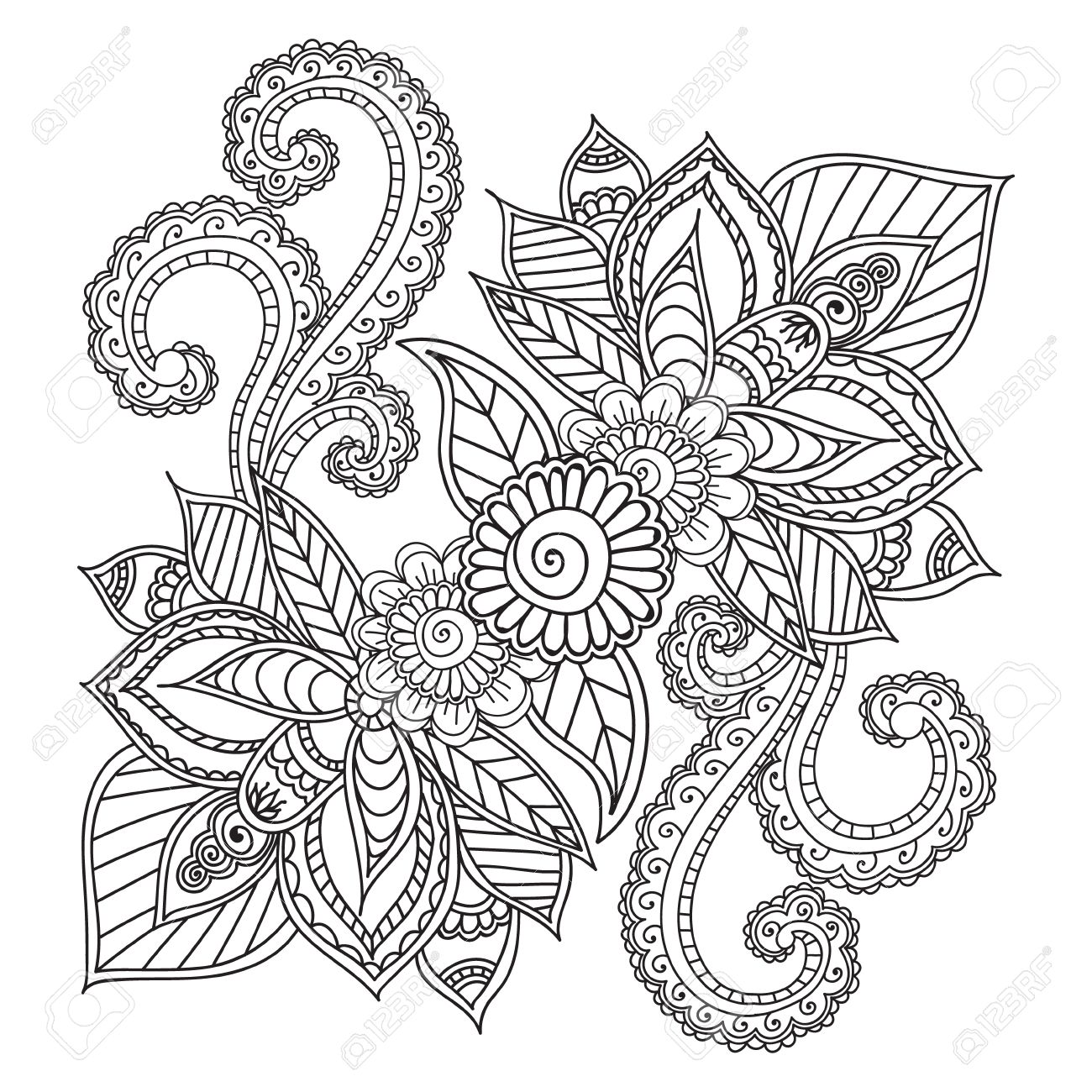 Coloring pages for adults henna mehndi doodles abstract floral paisley design elements mandalavector illustration coloring book coloring pages for adults royalty free svg cliparts vectors and stock illustration image