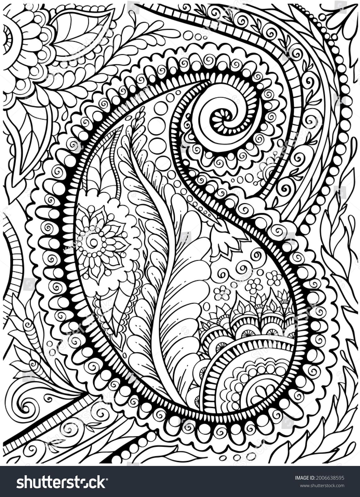 Paisley coloring book page zentangle outline stock illustration