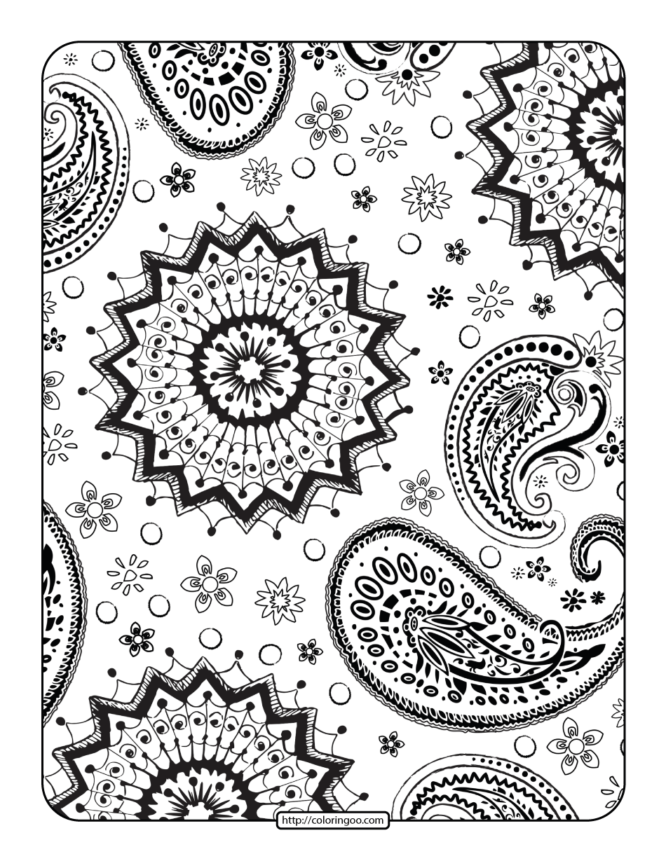 Free printables mandala paisley coloring page