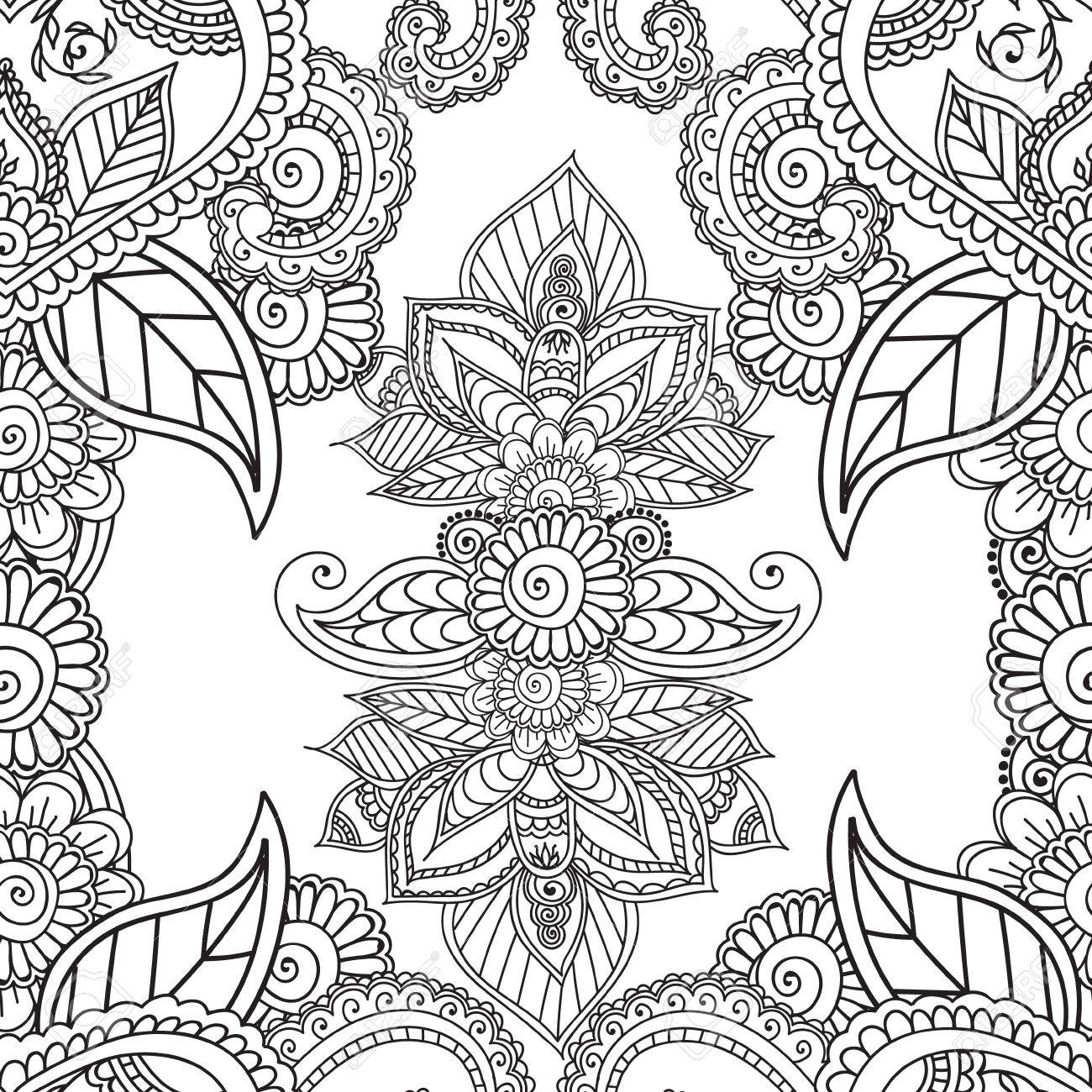 Coloring pages for adults seamless patternhenna mehndi doodlesabstract floral paisley design elements mandalavector illustration coloring book royalty free svg cliparts vectors and stock illustration image