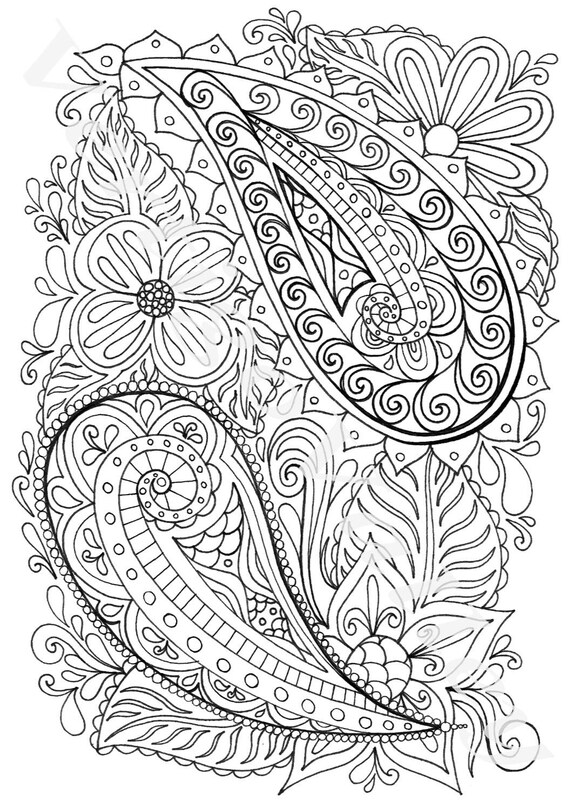 Digital download coloring pages paisley set