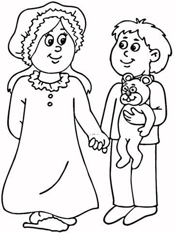 Mom and son in pajamas coloring page free printable coloring pages