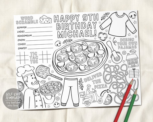 Pancakes and pajamas coloring placemat for kids editable template bir â puff paper co