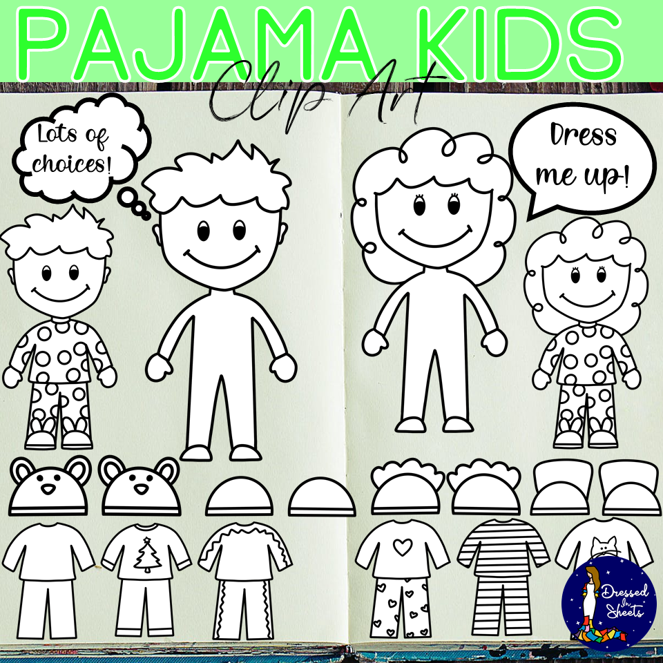 Dress up pajama kids clip art made by teachers