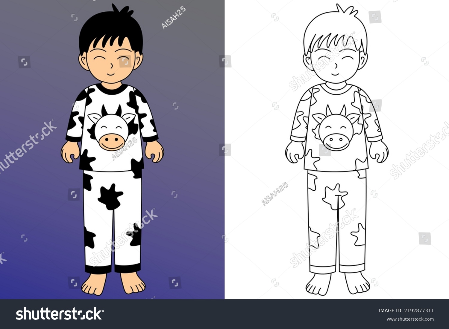 Cute cartoon boy wearing pajamas coloring stock vector royalty free