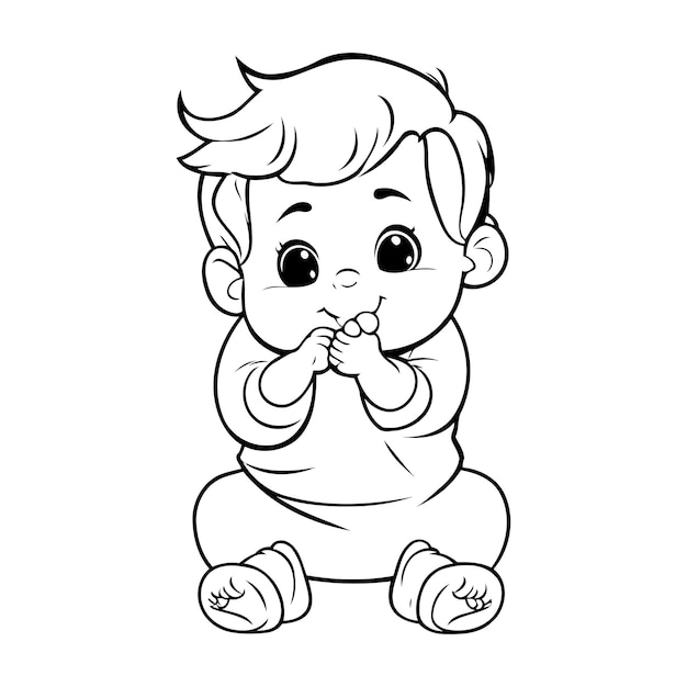 Premium vector cute little boy in pajamas vector illustration for coloring book