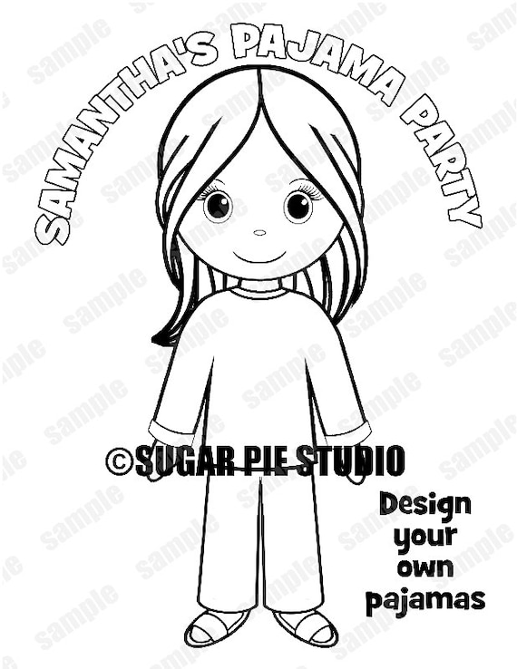 Personalized pajama party coloring page birthday party favor colouring activity sheet personalized printable template