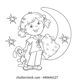 Vektor stok coloring page outline cartoon girl pajamas tanpa royalti