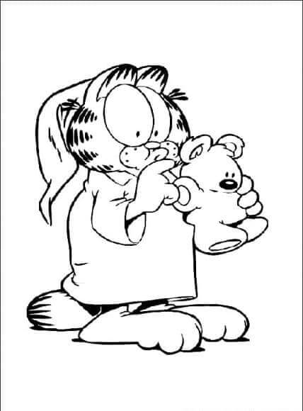 Garfield in pajamas with his friend coloring page