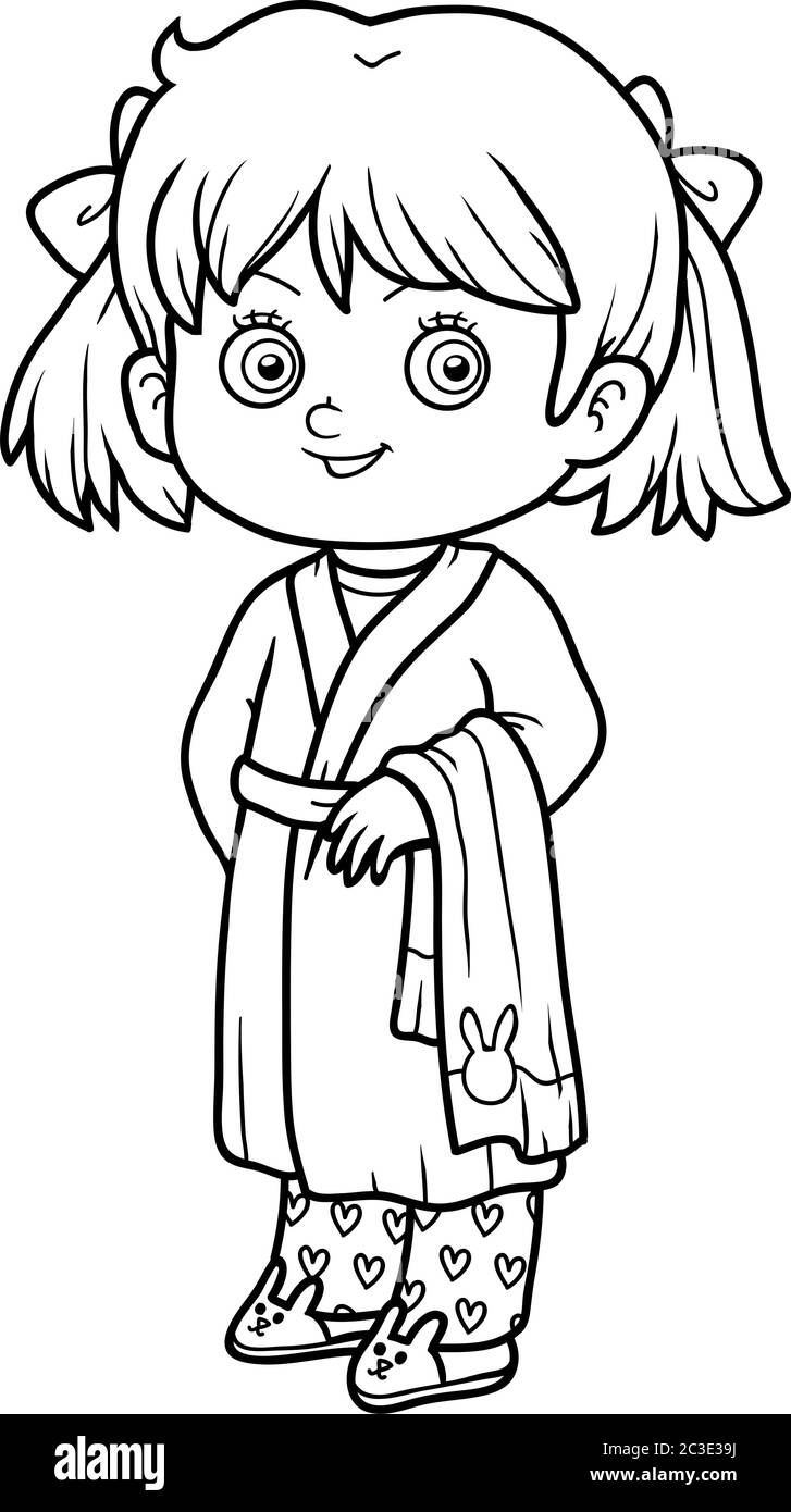 Coloring book for children girl in a bathrobe stock vector image art