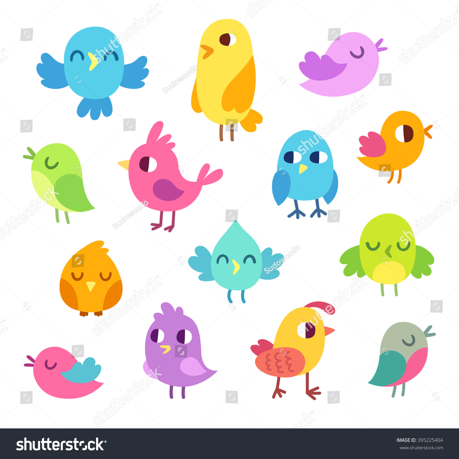 Cute cartoon birds doodle set bright stock vector royalty free