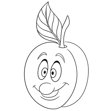 Premium vector apricot fruit smiling cartoon funny food emoji face kids coloring page