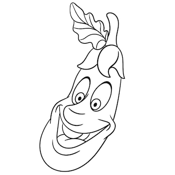 Premium vector cute eggplant cartoon funny food emoji face kids coloring page