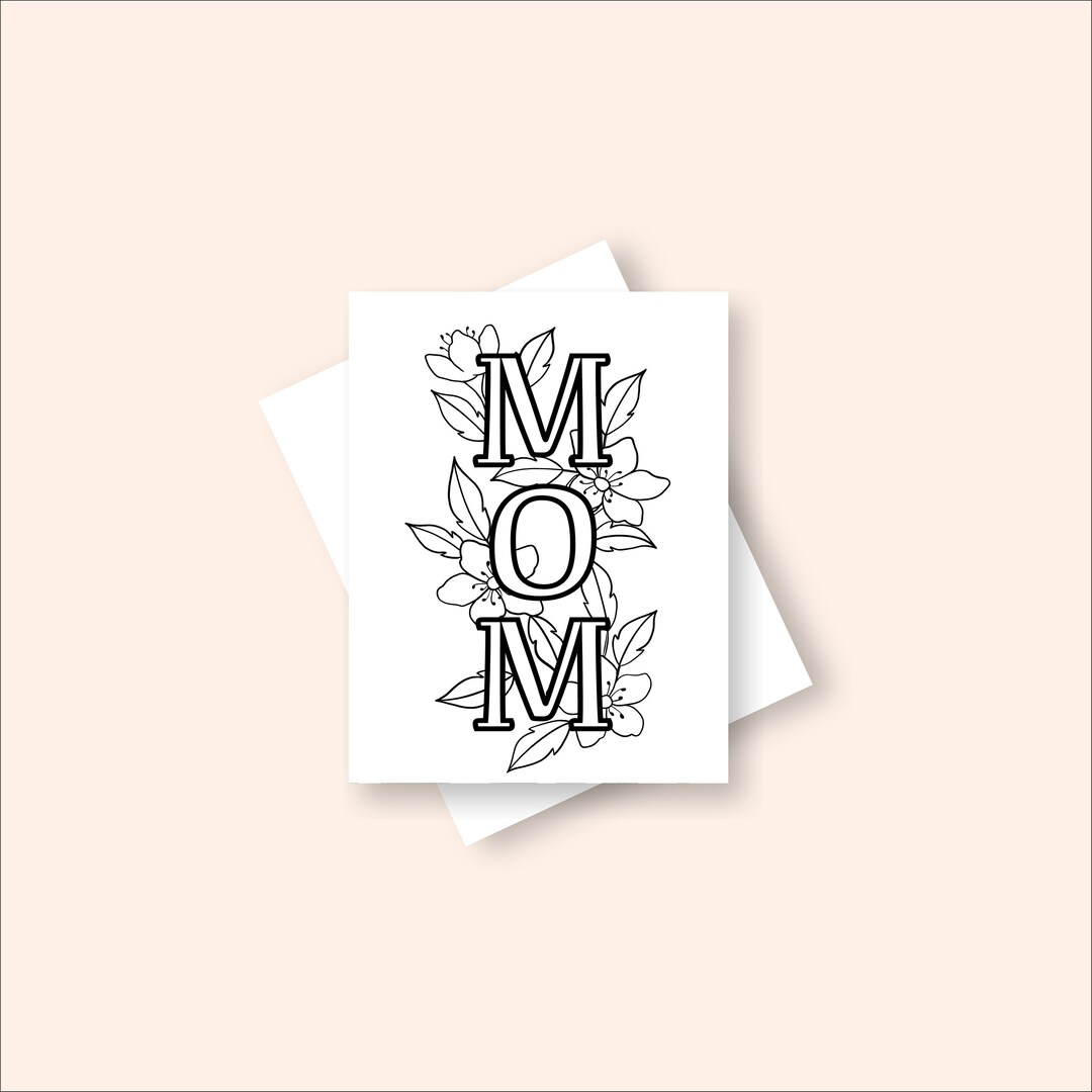 Printable coloring greeting card mothers day instant download mom birthday card floral card blank card affordable gift diy card