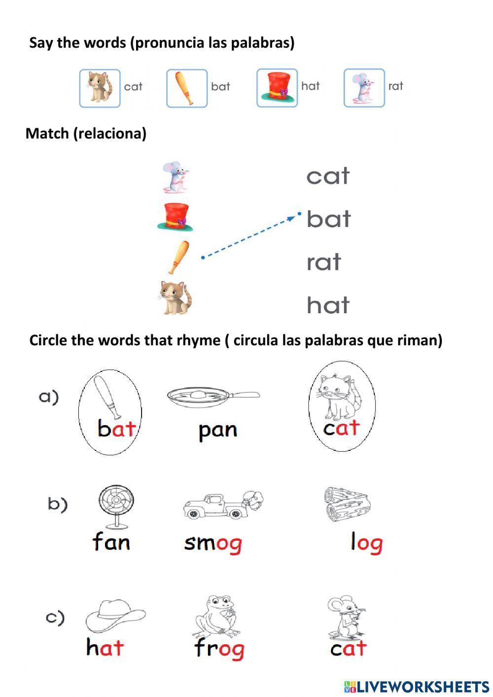 Palabras que riman en ingles worksheet live worksheets