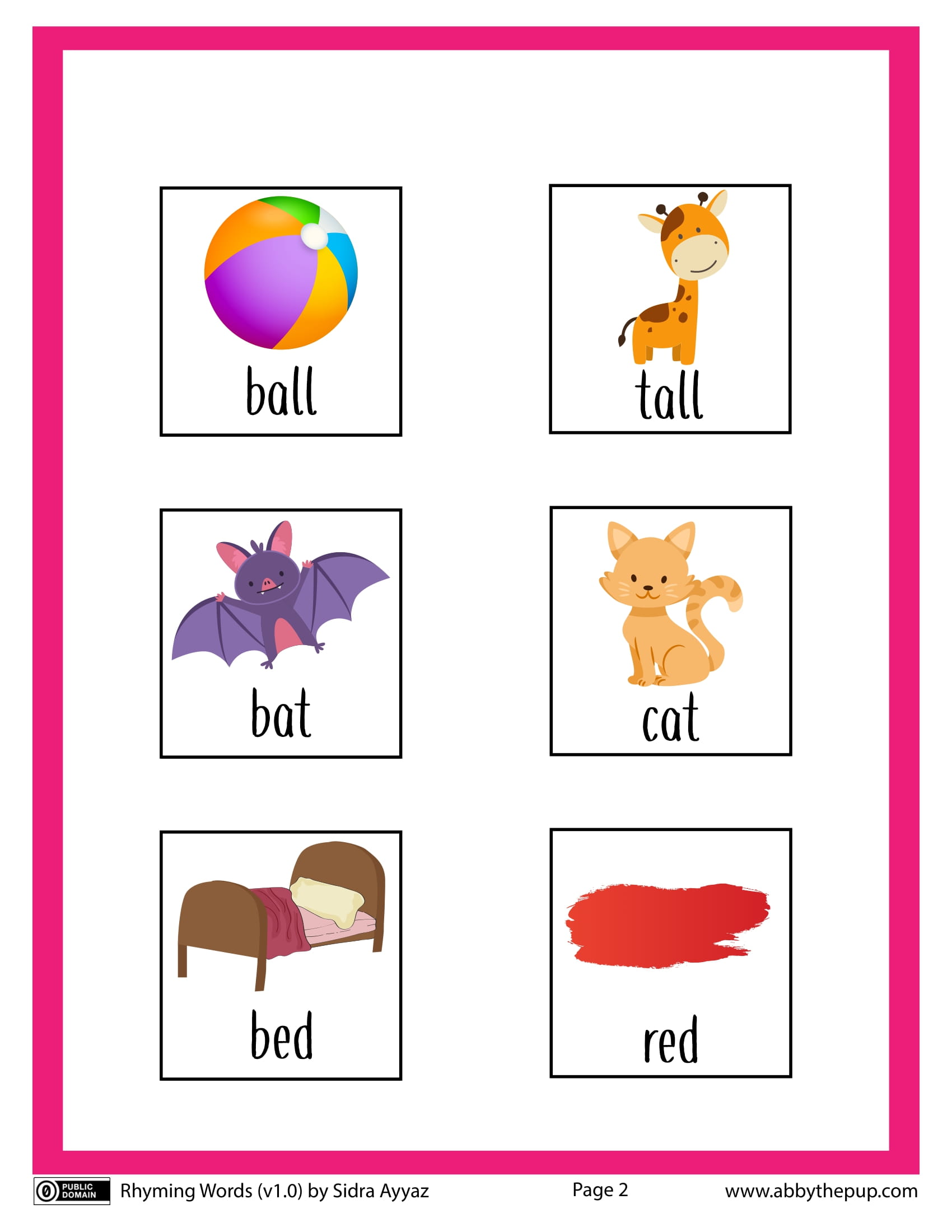 Rhyming words cards in english free printable puzzle games