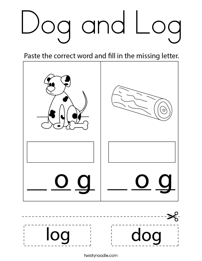 Dog and log coloring page