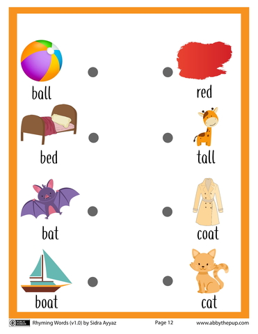 Emparejar la hoja de trabajo de palabras que riman en inglãs juegos de enigmas para niãos