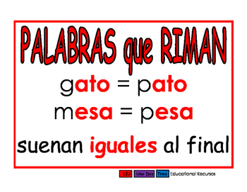 Palabras que riman rojo by unodos tres educational recursos tpt