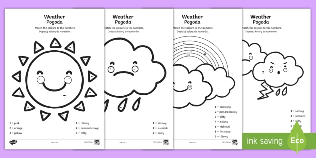 Weather colour by number counting worksheet englishpolish