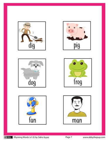 Rhyming words cards in english free printable puzzle games