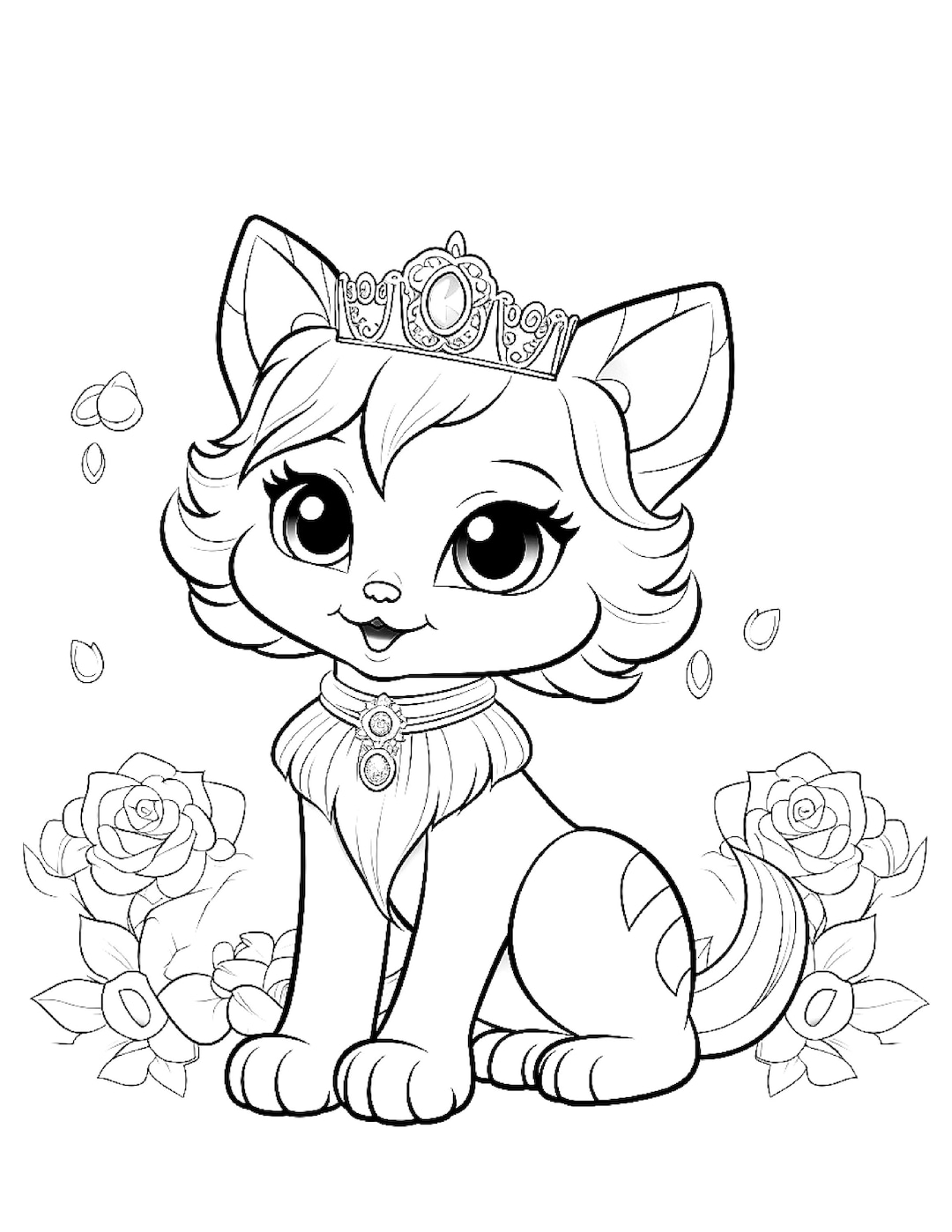 Five kitten princess coloring sheets for instant download download now