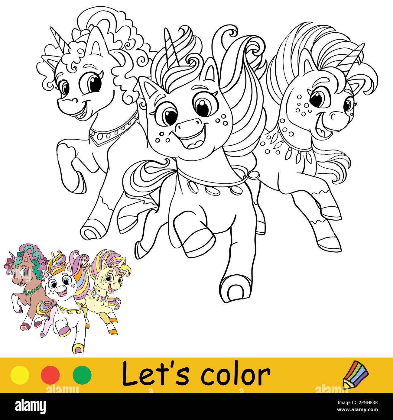 Unicorn coloring page with template vector illustration stock vector image art