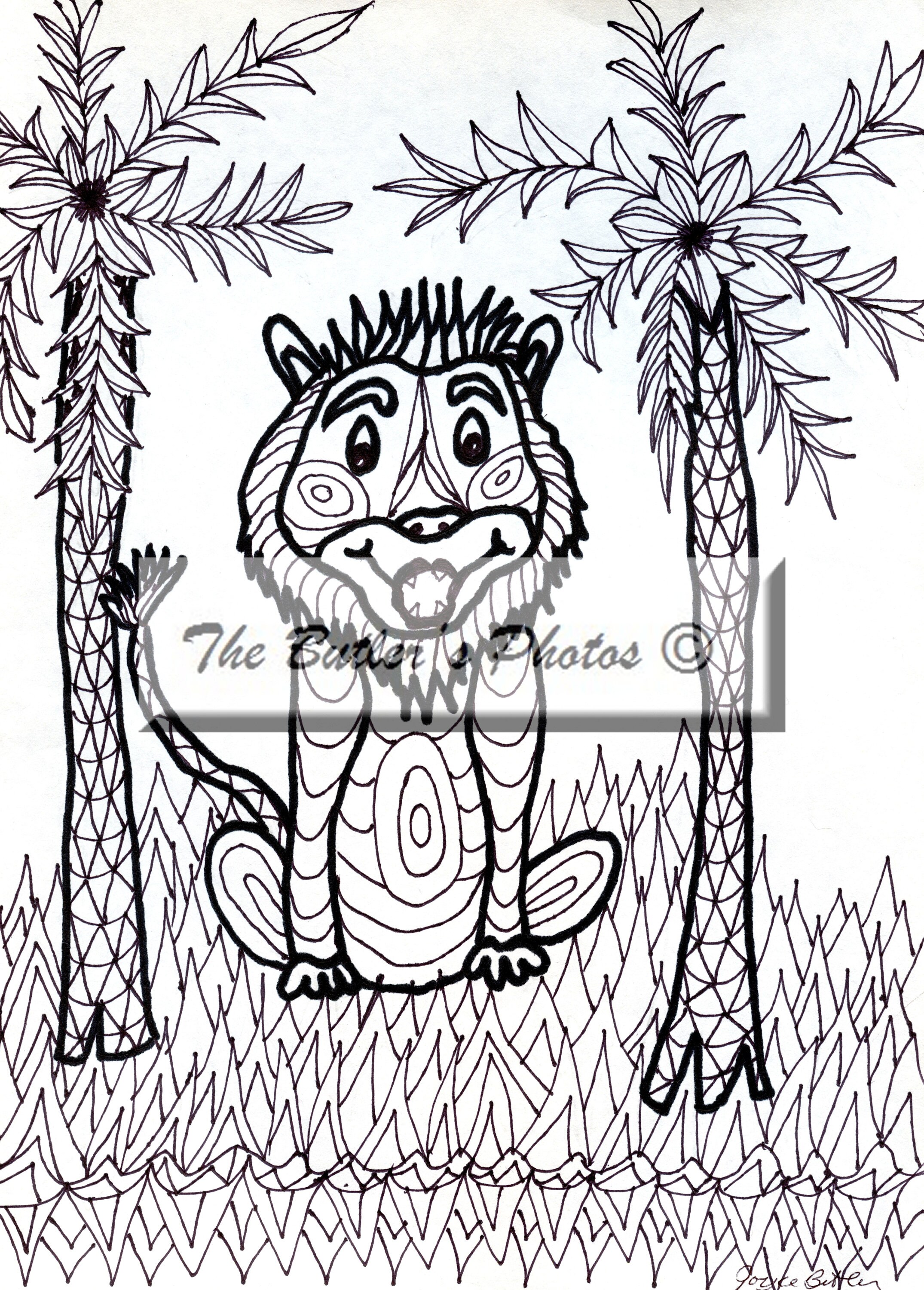 Coloring page lion palm tree coloring page