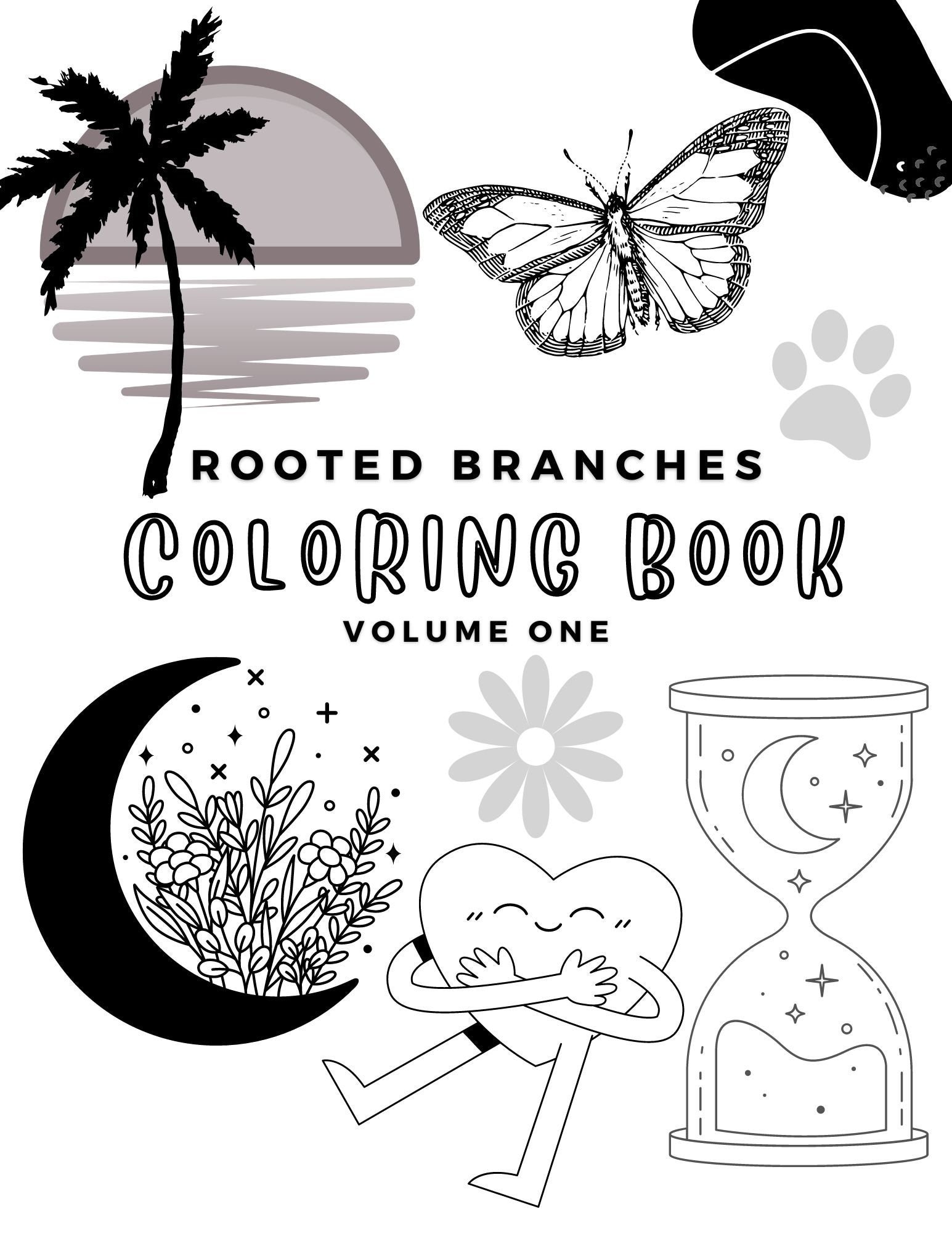 Rooted branches coloring book volume one black and white