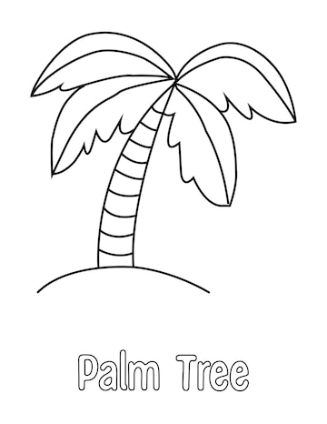 Premium vector palm tree coloring page with the name palm tree