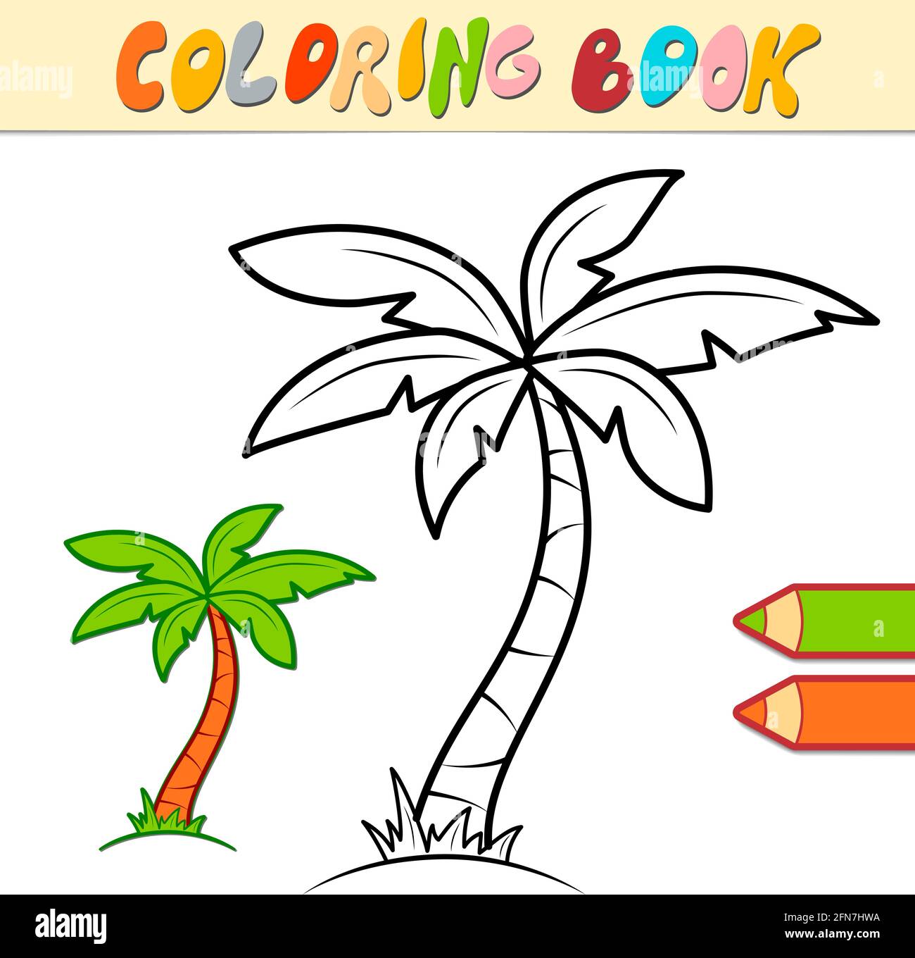 Coloring book or page for kids palm black and white vector illustration stock vector image art