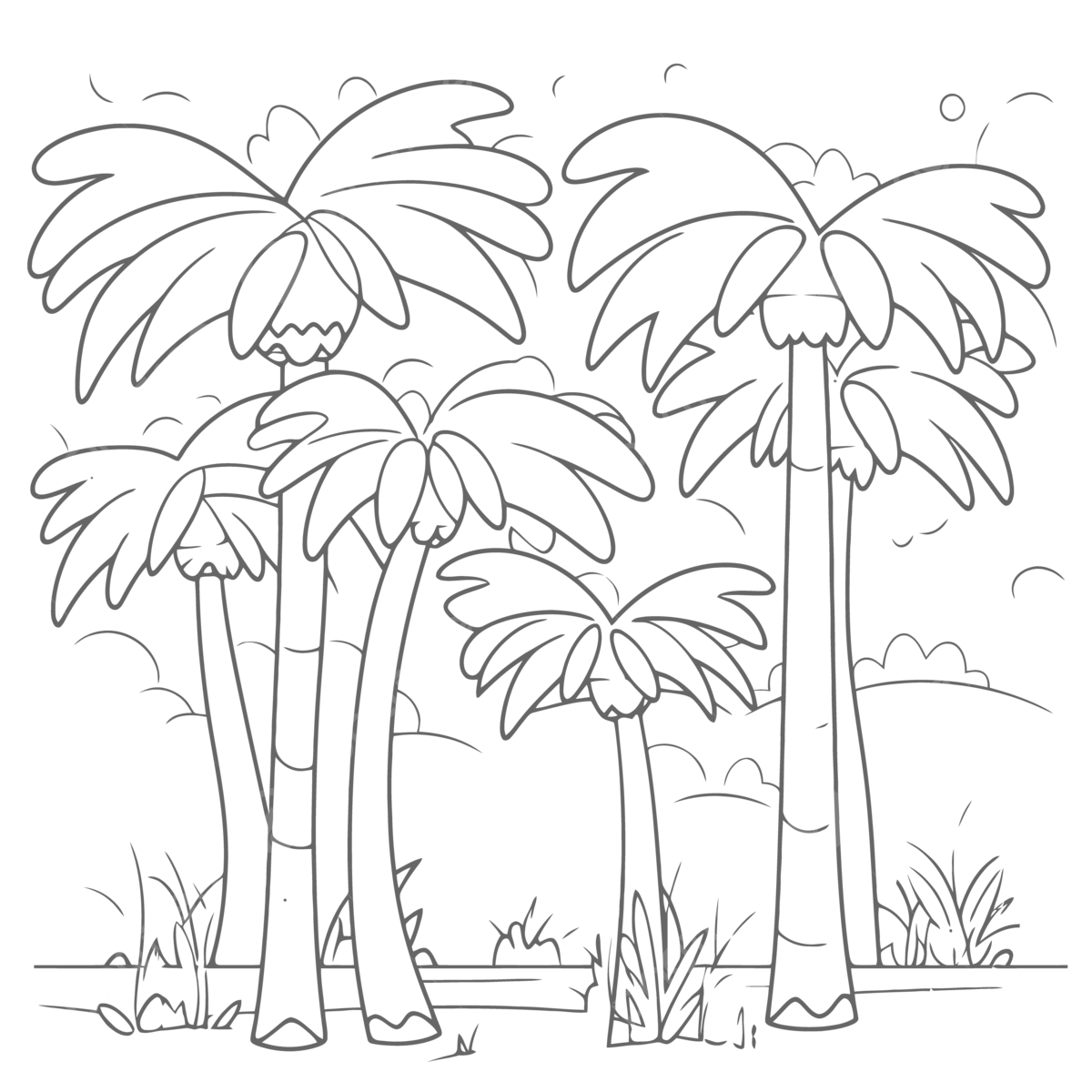 Tropical forest with palm trees coloring page outline sketch drawing vector palm tree drawing tree drawing forest drawing png and vector with transparent background for free download