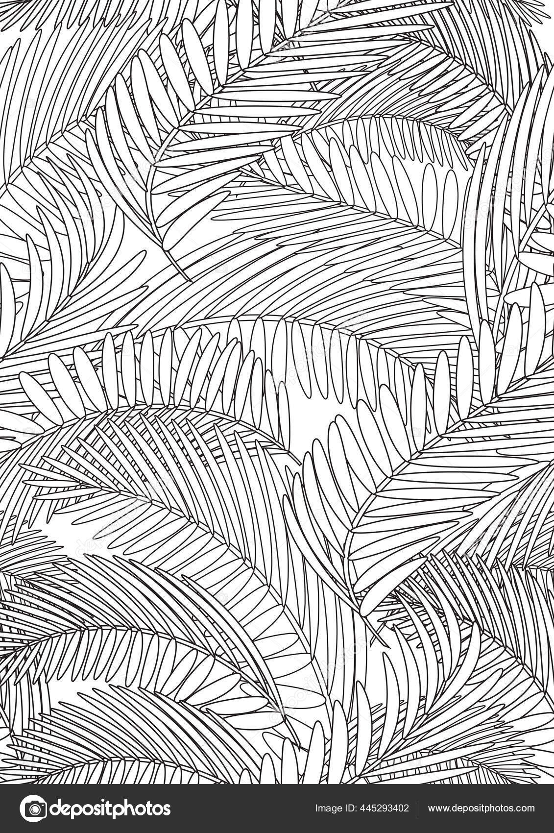 Palm leaves coloring page seamless pattern outline vector stock illustration stock vector by miroshnikovaviktoriia